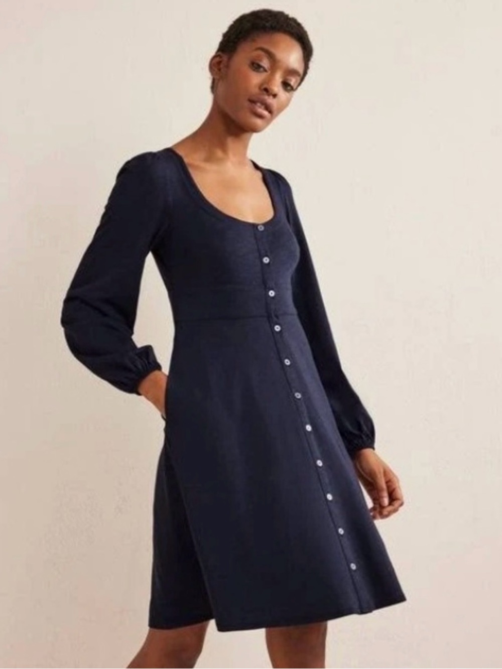 Boden Navy Long Sleeve Button-Front Dress - Size 16/18R